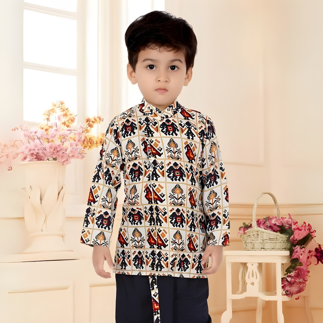 Blue Printed Kids Ethnic Dhoti Kurta Set