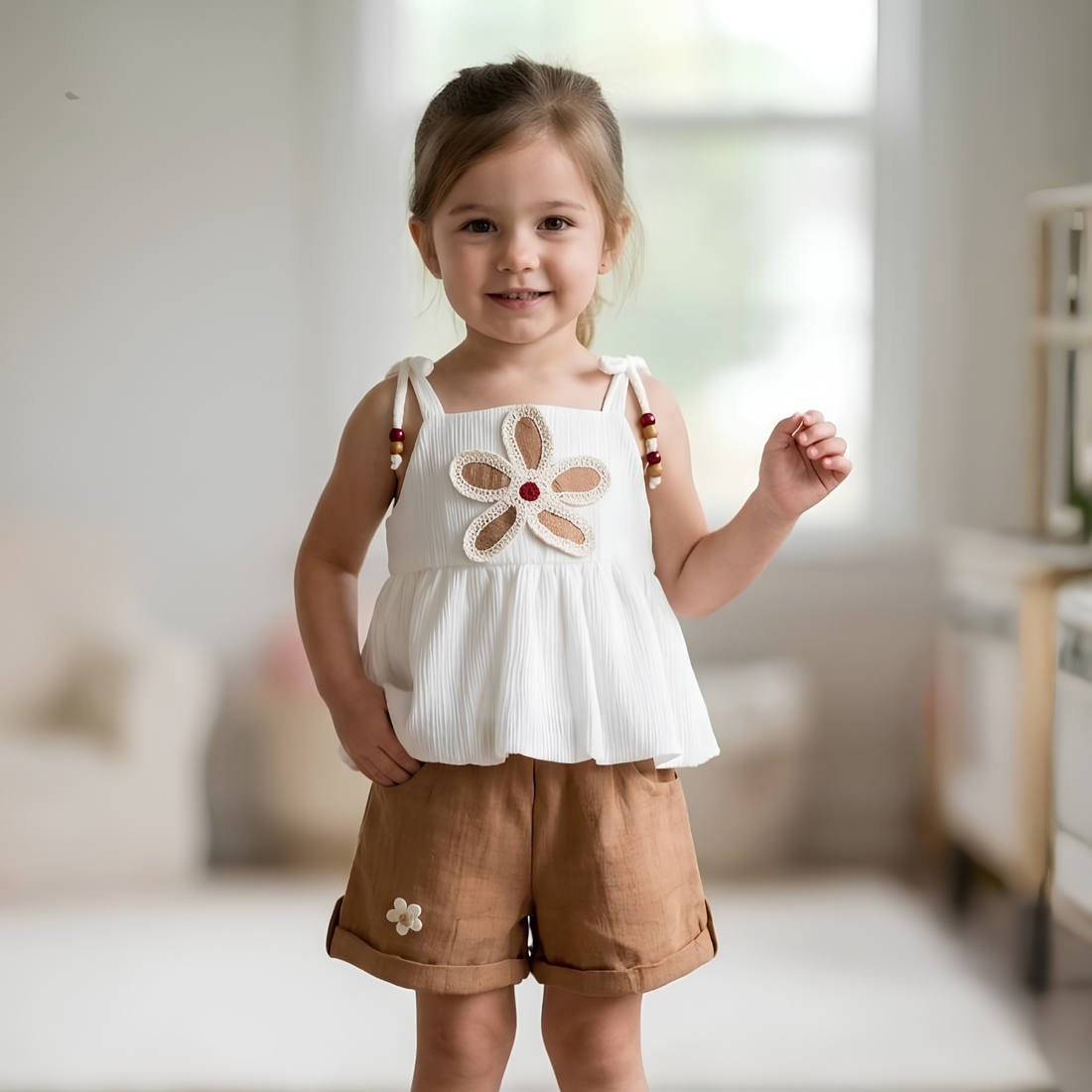 Girls light blue floral embellished frock