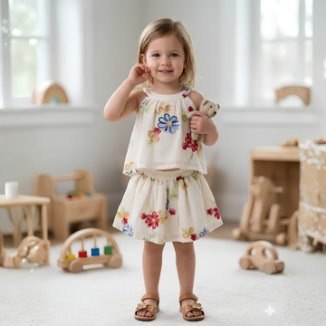 Cute Baby Girl Cream Top Skirt Set