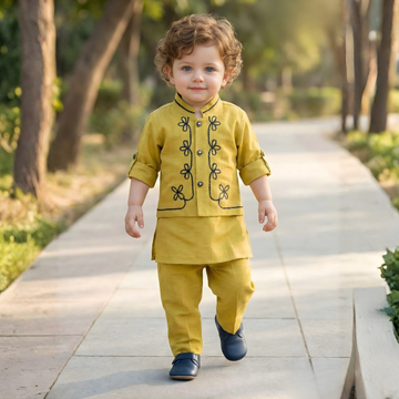 Embroidered Kids Kurta Pajama With Nehru Jacket