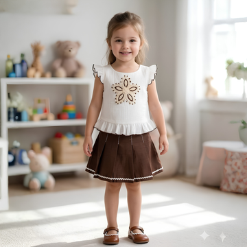 Cute Baby Girls Top And Brown Skirt & Top Set