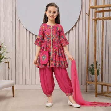 Girls Printed Kurti Patiala Set For Party & Festive Wear