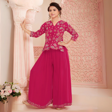 Rani Color Party Wear Indo Western Plazo Suit