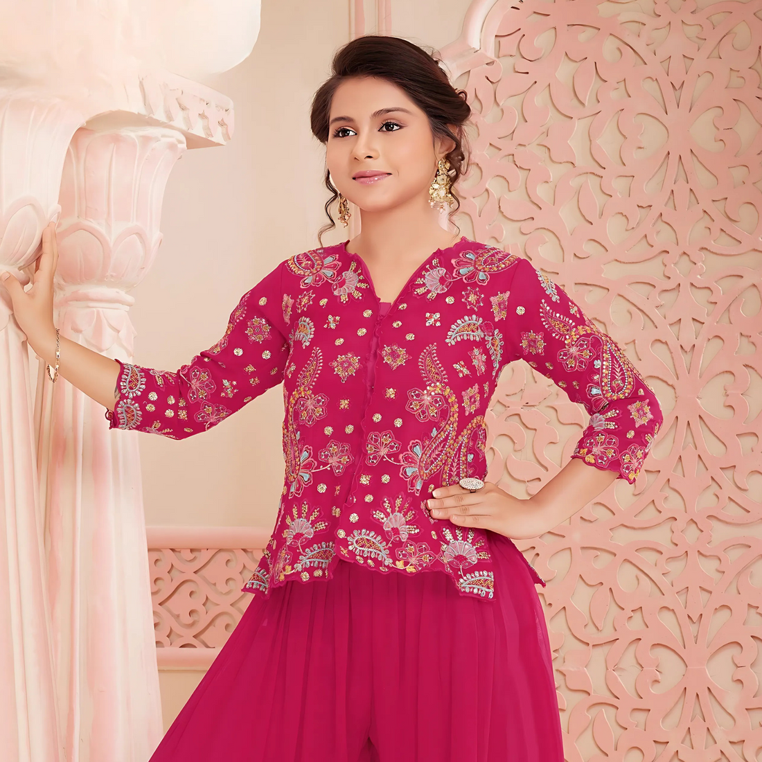 Rani Color Party Wear Indo Western Plazo Suit