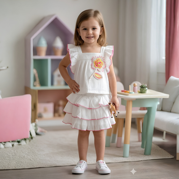 Cute Baby Girls Top And White Skirt & Top Set