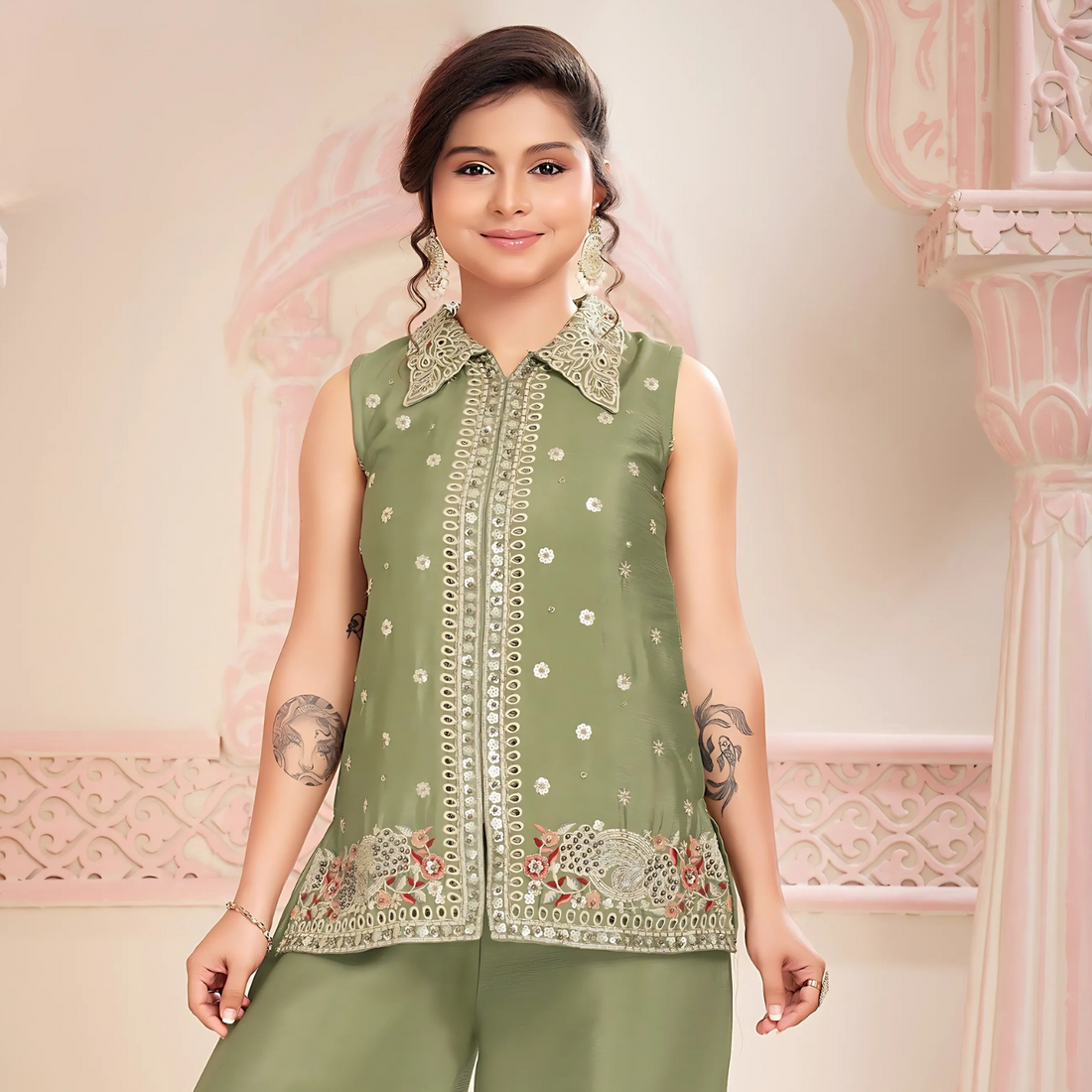 Girls Green plazo set
