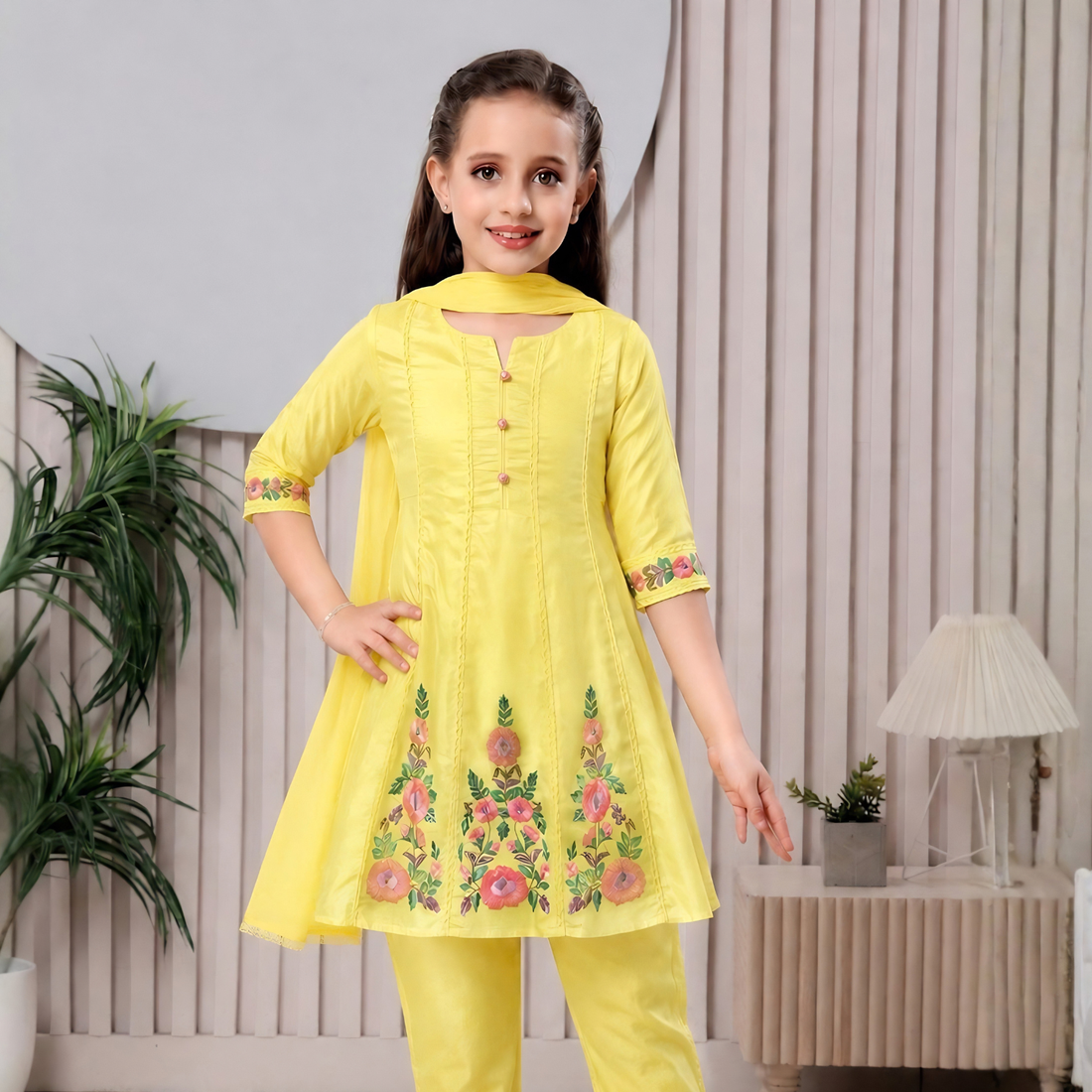 Girls Floral Printed Regular Kurta with Trousers
