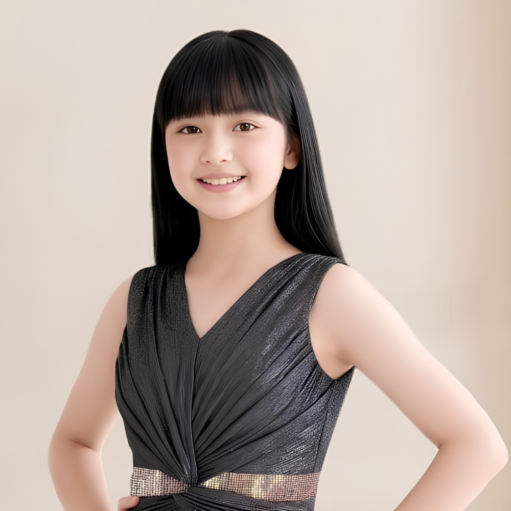 Black Evening Gown with Pleated Overlap Bodice For Girls