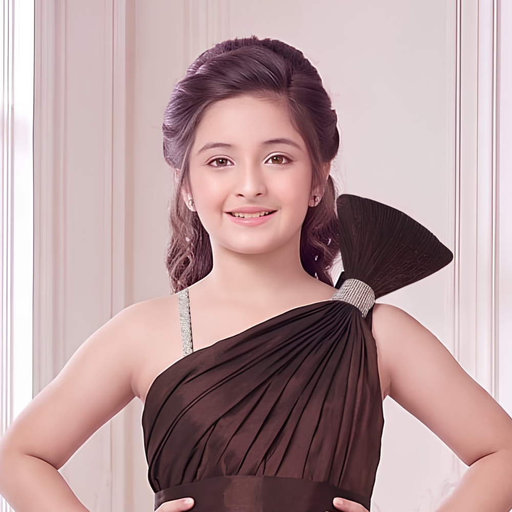 Wine One-Shoulder Embellished Party Gown For Girls