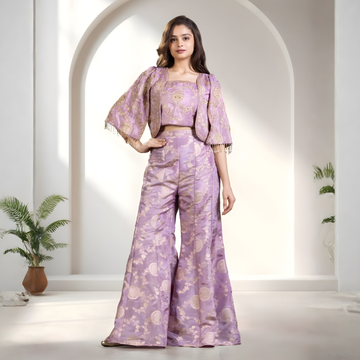 Peach Traditional Wear Palazzo Suit With Shrug