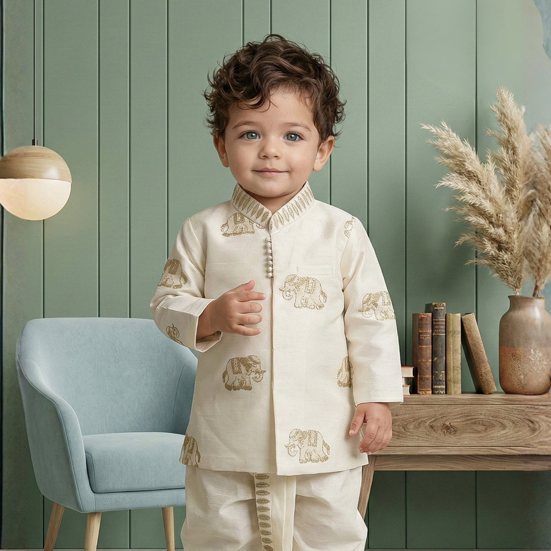 Boys Traditional Embroidered Dhoti Kurta Set