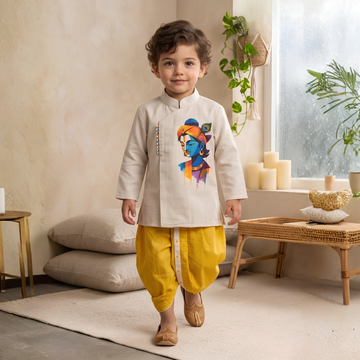 Krishna Hand Painted Kurta With Dhoti Set