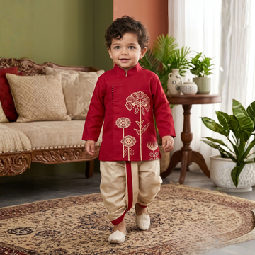 Latest Golden Dhoti kurta Set For Kids Embroidery Kurta