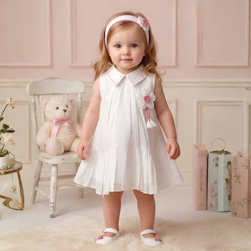 Girls White Sleeveless Fancy Frock