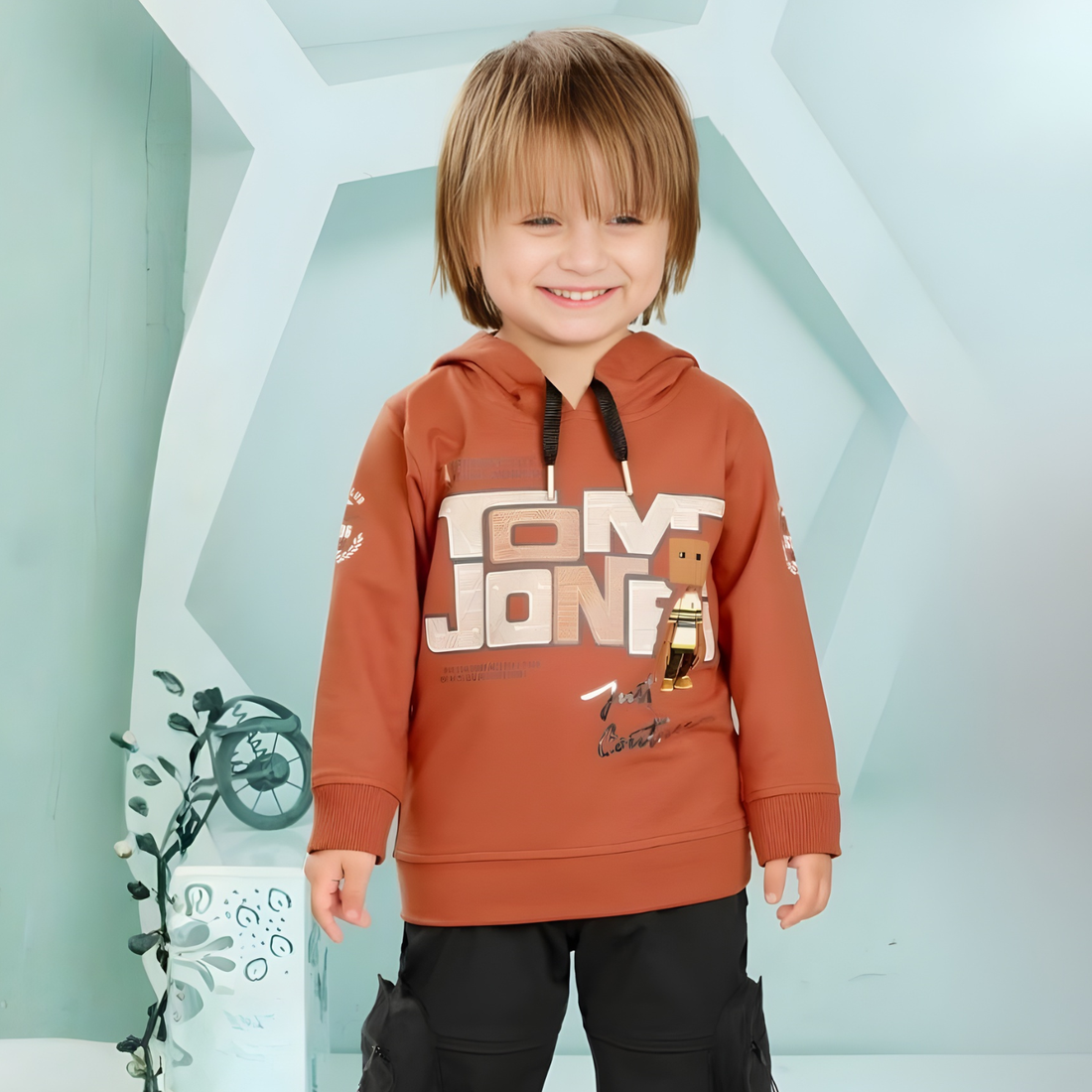Boys Orange Hooded Full Sleeve Full Suit