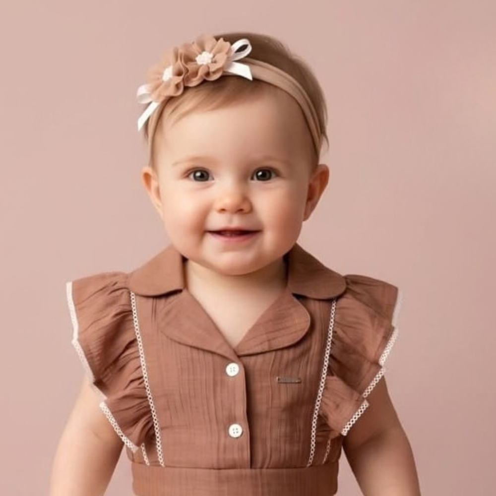 Stylish Girls Brown Floral Crop Top & Skirt Set