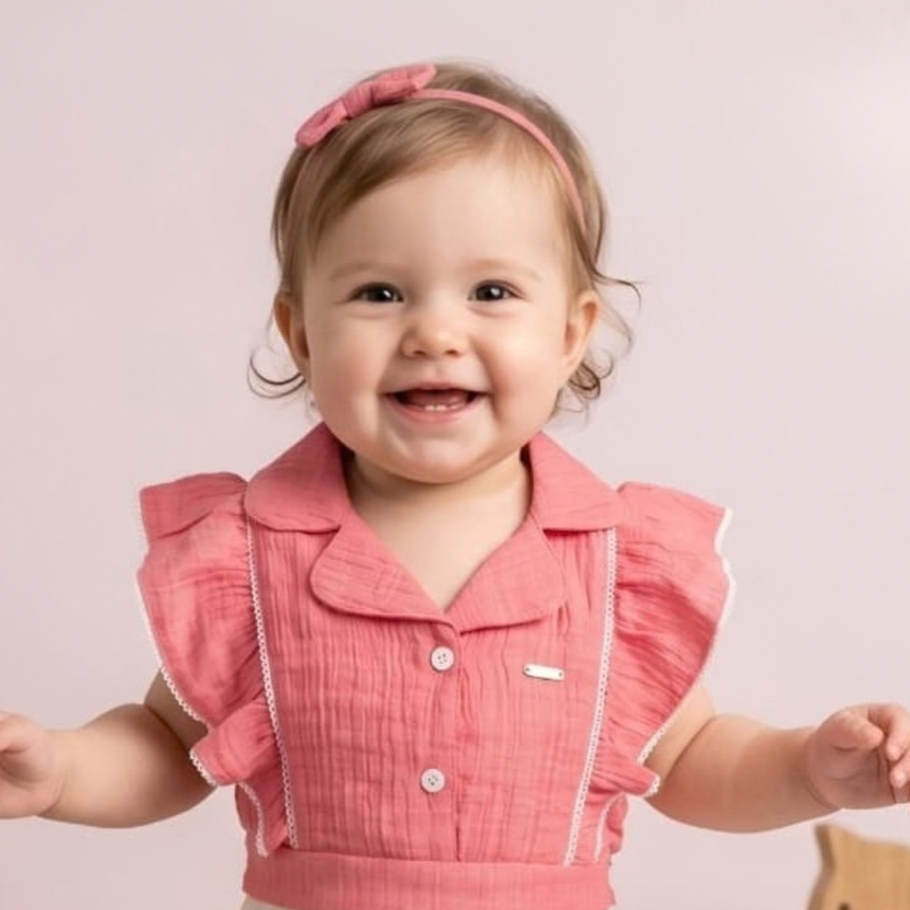Stylish Girls Pink Floral Crop Top & Skirt Set