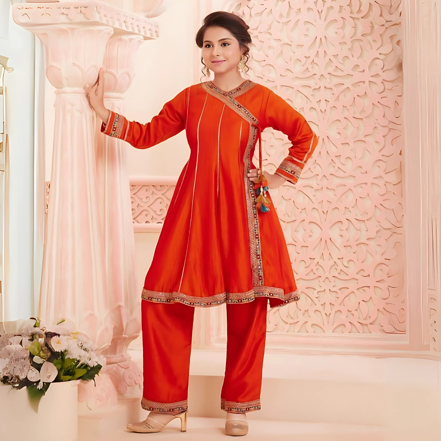Embroidered A-Line Kurta & Pant With Dupatta