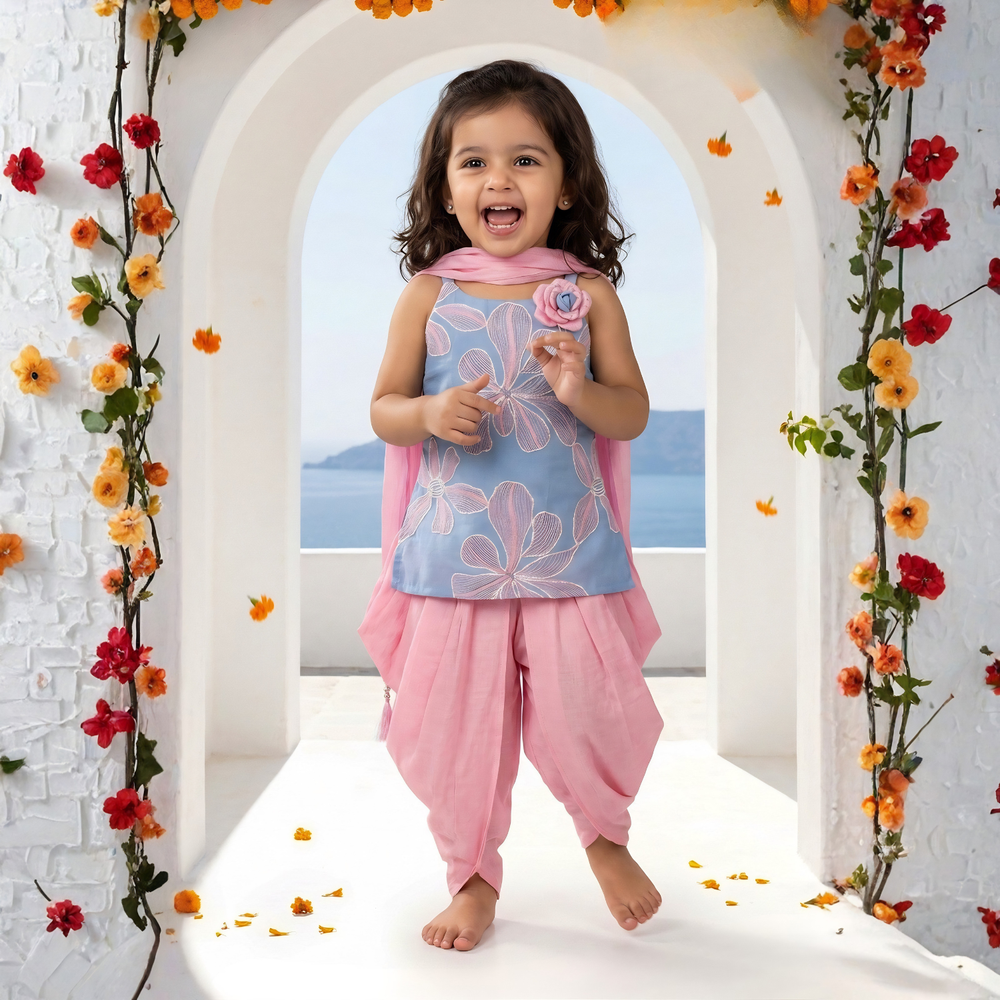 Girls Festive & Party Kurta and Dhoti Pant Set