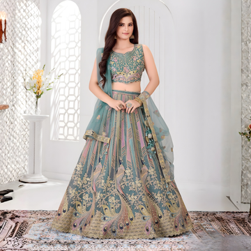 Green Designer Embroidered Wedding Bridal Lehenga Choli