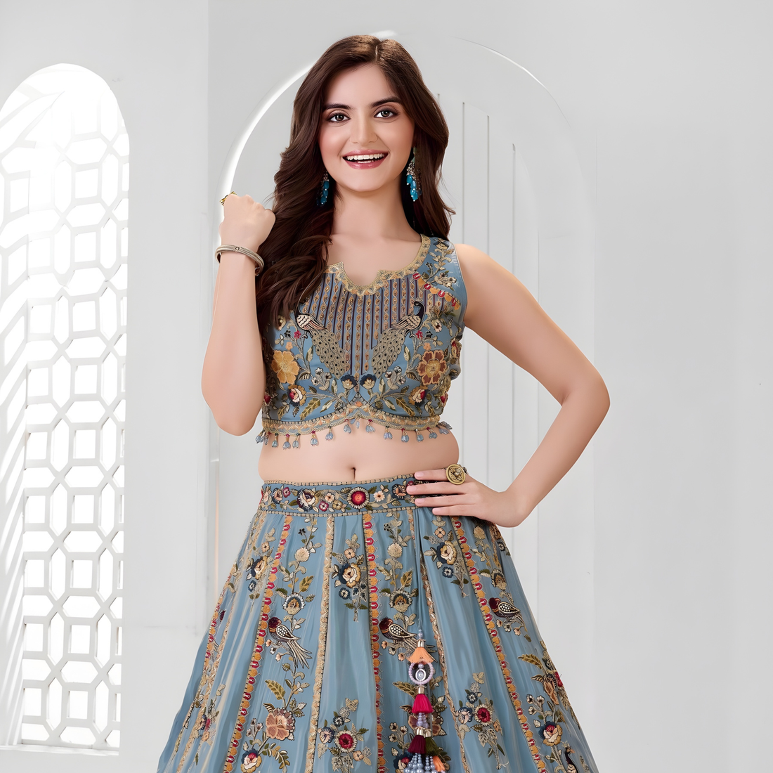 Elegant Sky Blue Wedding Wear Lehenga Choli with Dupatta