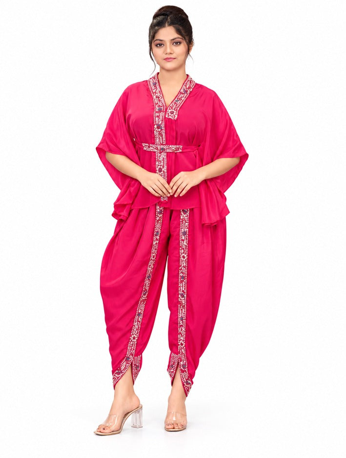 Girls Rani Embellished Kaftan Top and Dhoti Pant Set