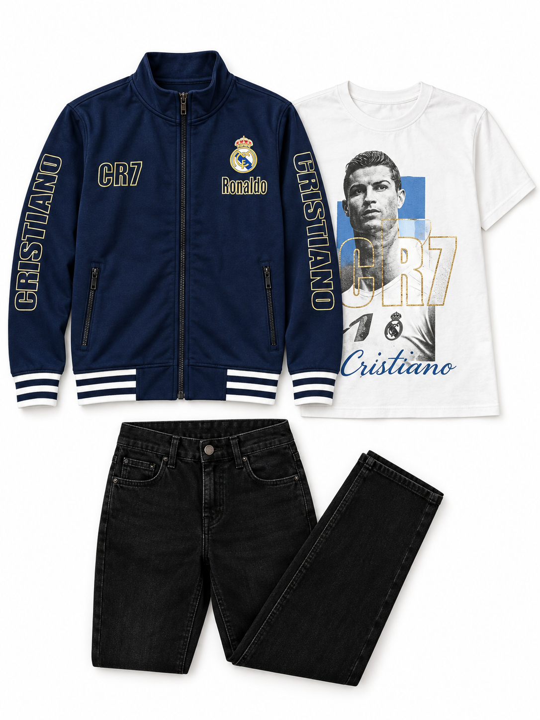 Boys Blue Printed Jacket with T-Shirt