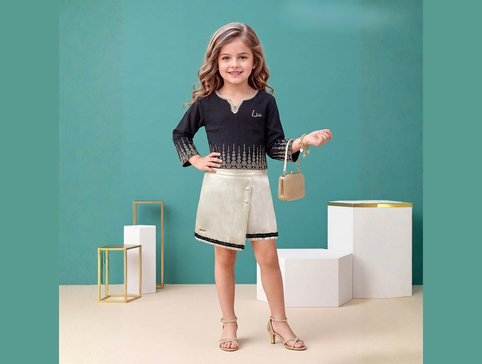Girls Black Stylish Western Skirt Top