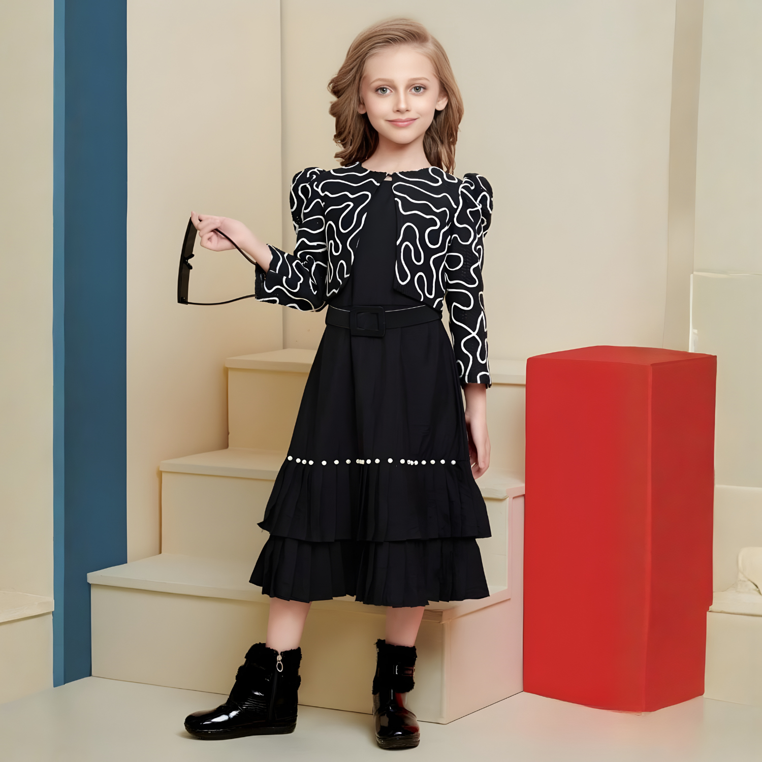 Stylish Girls Black Frock With Jacket