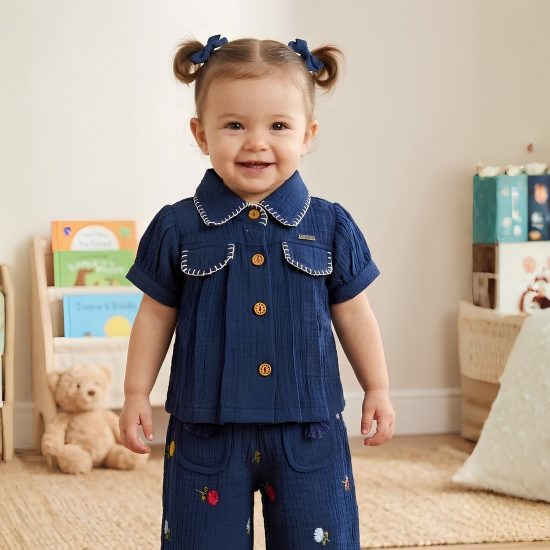 Trendy Stylish Denim Baby Girls Pant Set