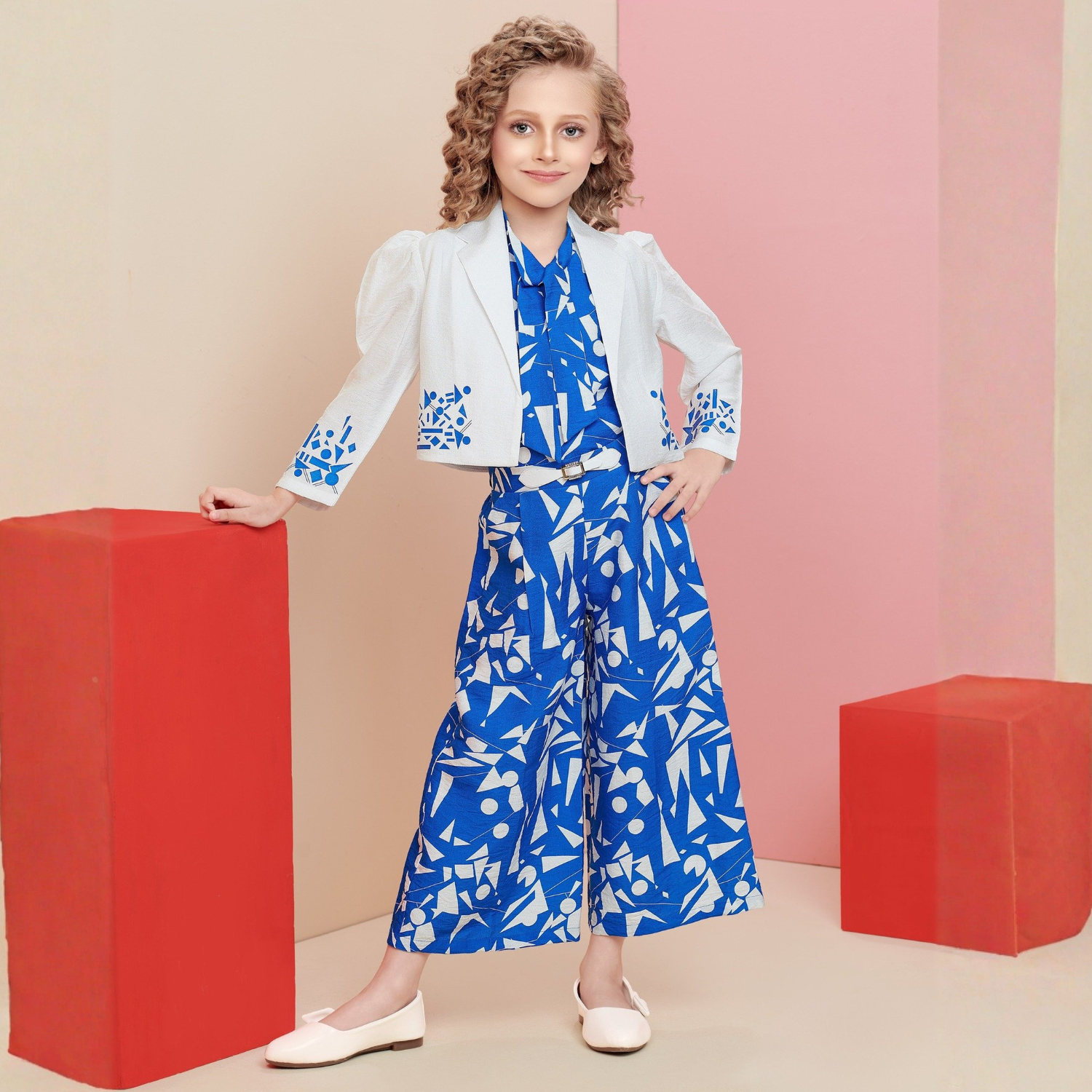 Blue Jacket Styled Palazzo Set For Girls