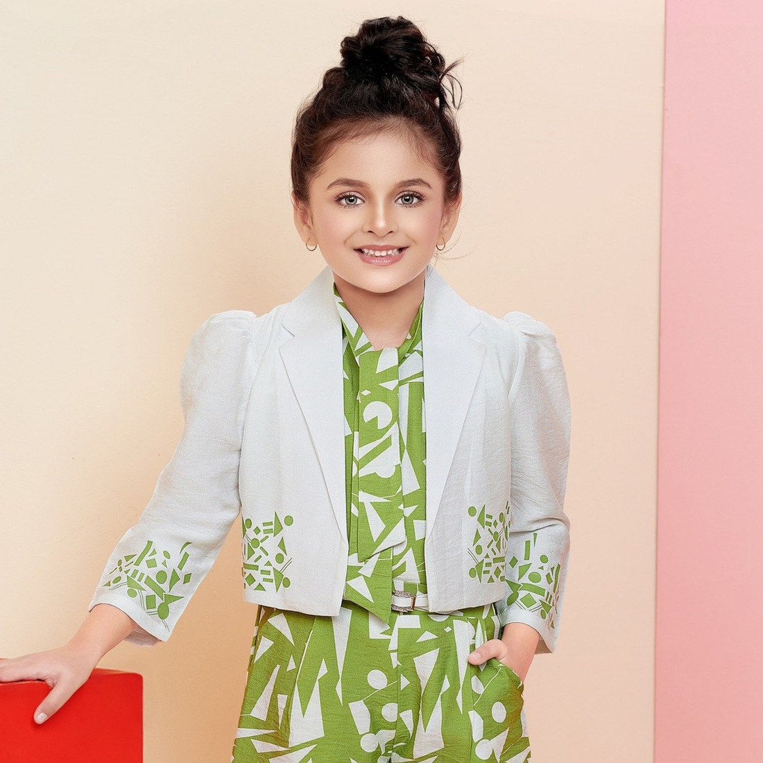 Green Jacket Styled Palazzo Set For Girls