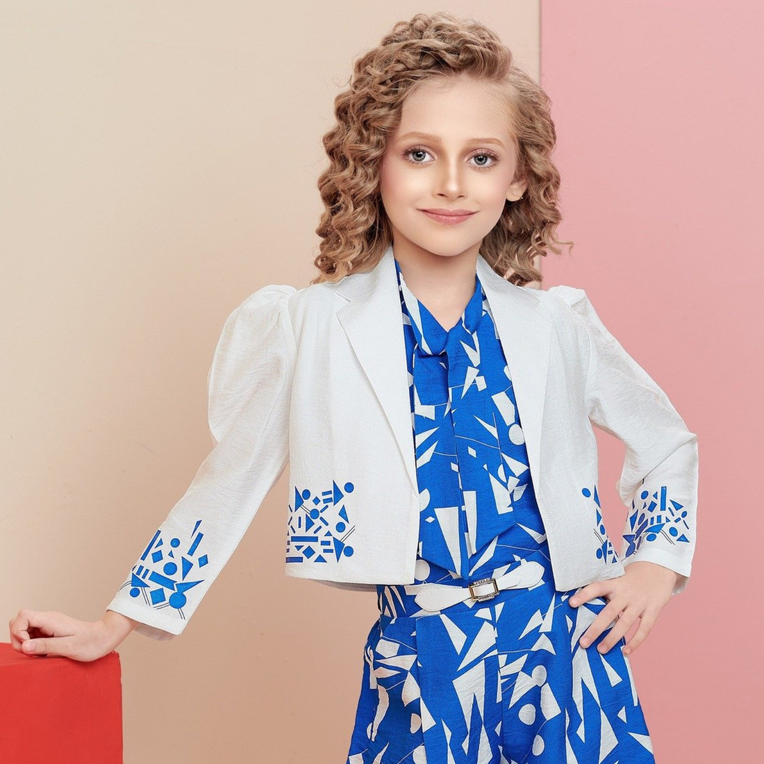 Blue Jacket Styled Palazzo Set For Girls