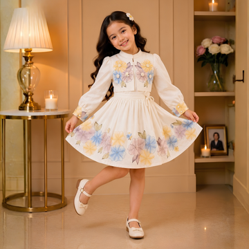 Girls Knee Length Printed Frock