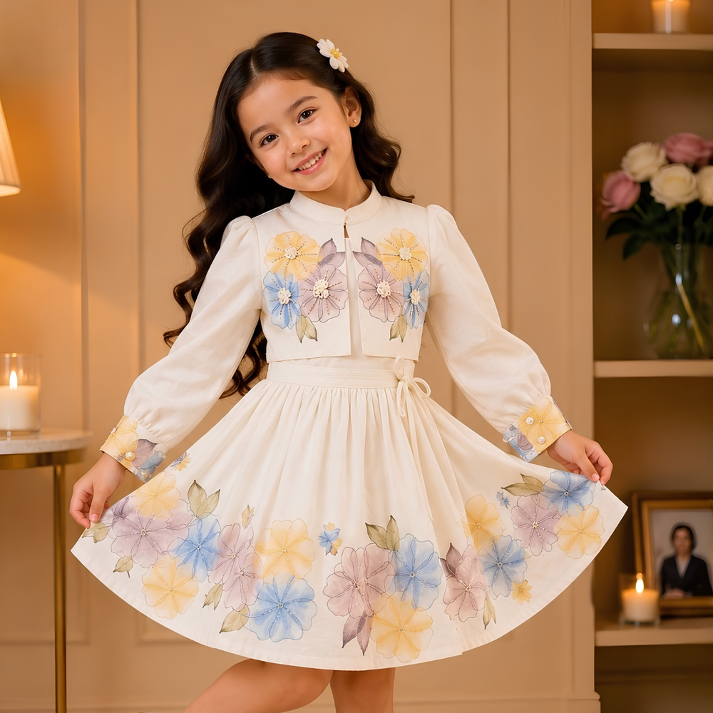 Girls Knee Length Printed Frock