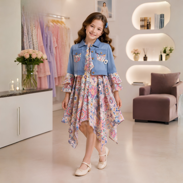 Stylish Girls Printed Jacket Frocks