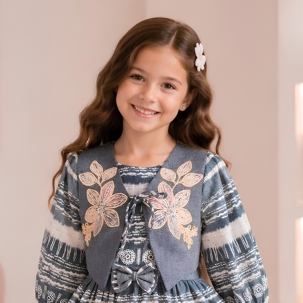 New Stylish Girls Printed Frock With Jacket Set