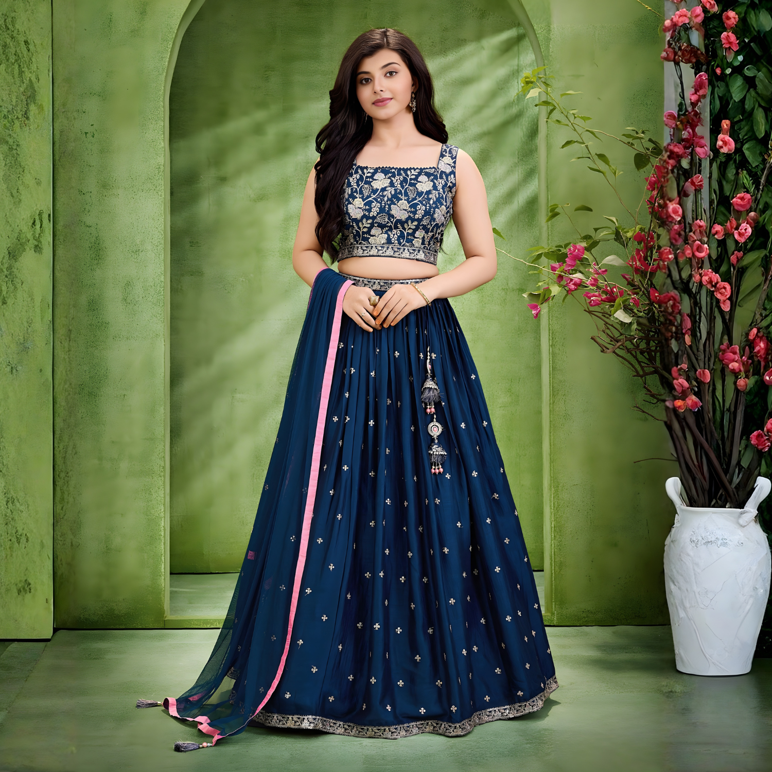 Rama Blue Silk Sparkle Lehenga Choli