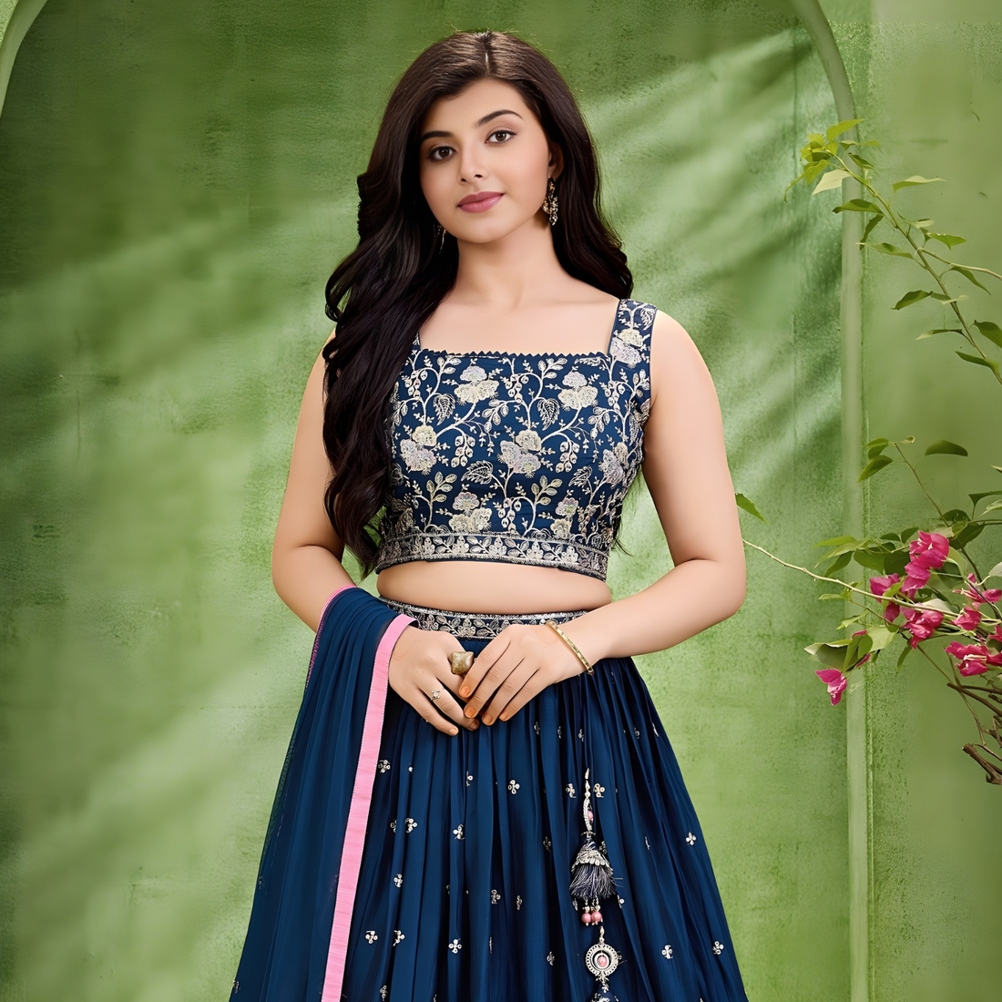 Rama Blue Silk Sparkle Lehenga Choli