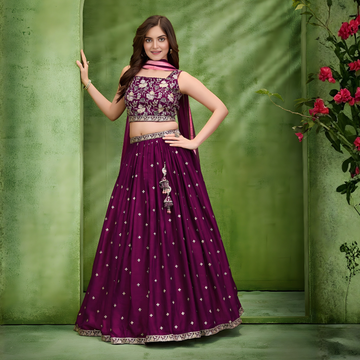 Premium Wine Embroidered Lehenga Choli with Dupatta For Girls