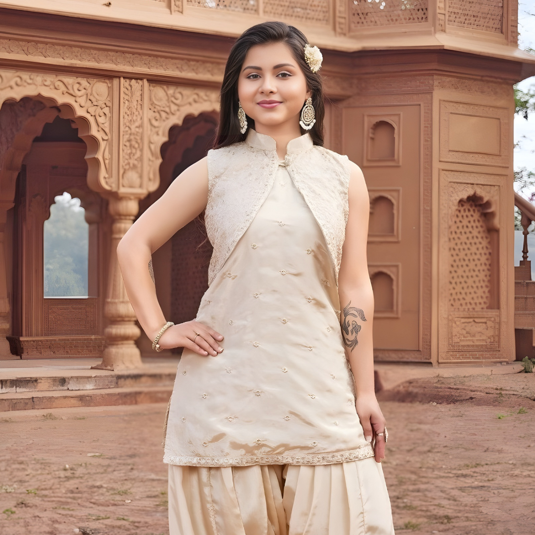 Fawn Embroidered Chiffon Salwar Suit