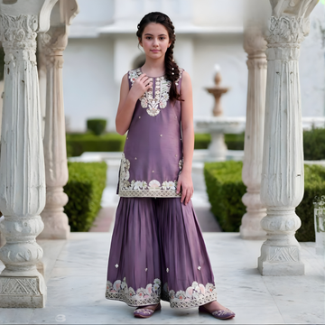 Stylish Girls Purple Sharara Set with Dupatta