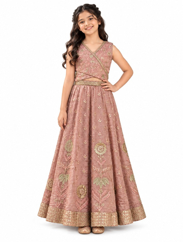 Girls Pink Embroidered Lehenga Choli Set