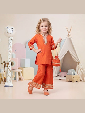 Girls Kurti Palazzo Orange Co-ord Set