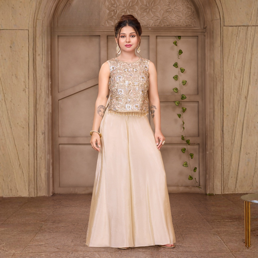 Trendy Girl Embroidered Crop Top Palazzo Set for Girls