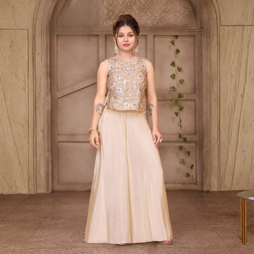 Trendy Girl Embroidered Crop Top Palazzo Set for Girls