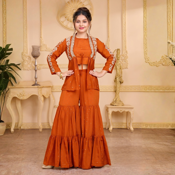 Orange Embroidered Jacket with Palazzo Suit