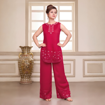 Girls  Palazzo Set Embroidered Kurti Ethnic Wear For Weddings