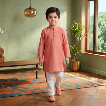 Pink Kurta with White Pajama Set For Boys