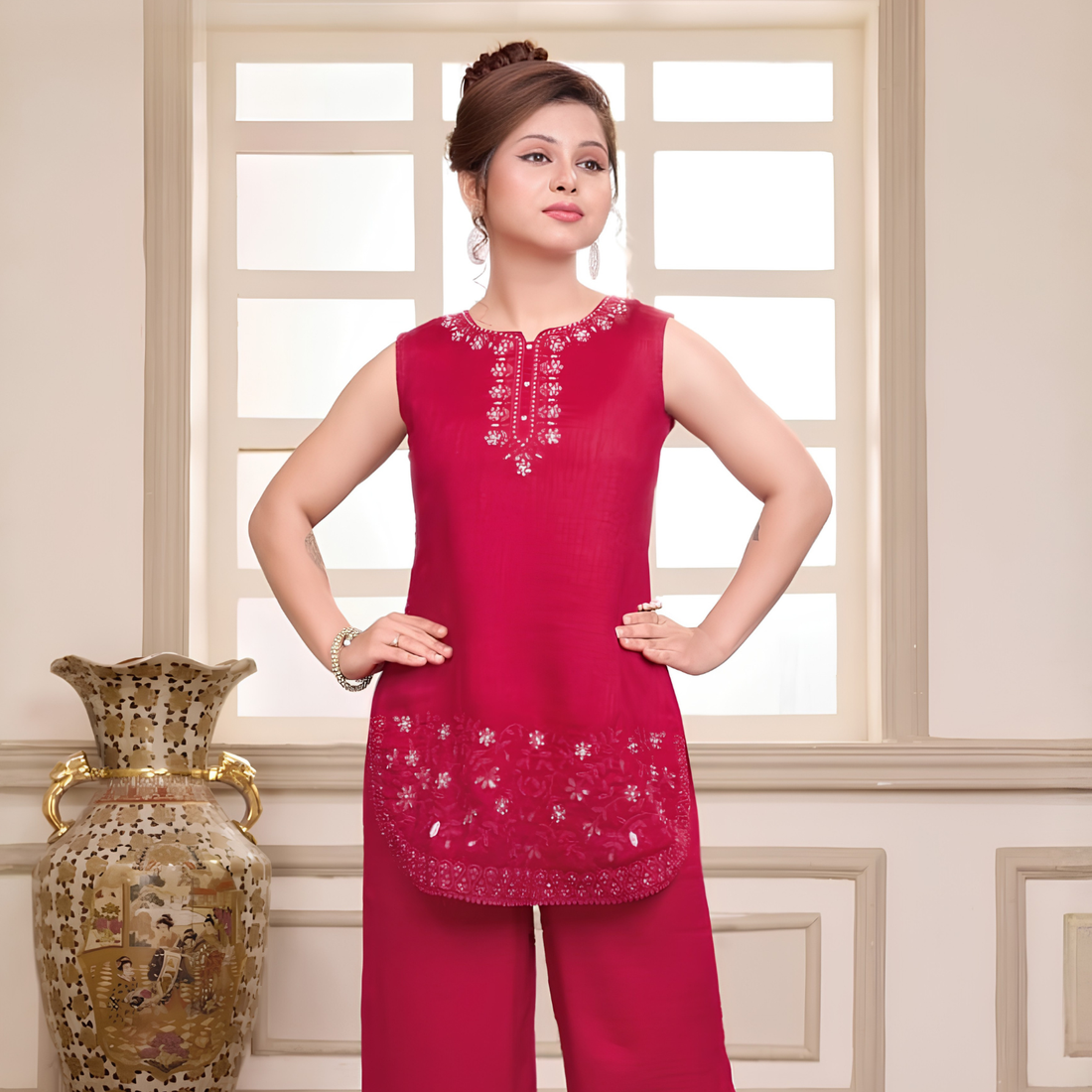 Girls  Palazzo Set Embroidered Kurti Ethnic Wear For Weddings